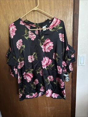 Dizzy Black Blouse with Pink Floral Print